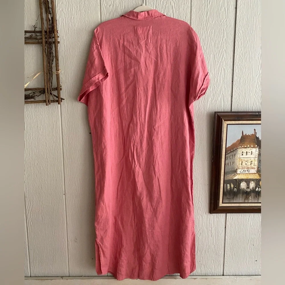 Frank&Eileen Grayson Pink 100% Linen The Artist Short Sleeve Full Length Dress L - Picture 13 of 14